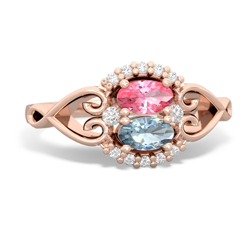 pink sapphire-aquamarine antique keepsake ring