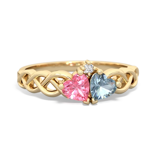 pink sapphire-aquamarine celtic braid ring