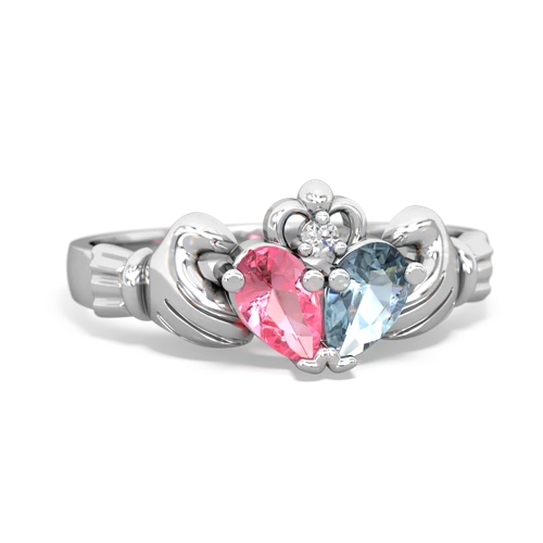 pink sapphire-aquamarine claddagh ring