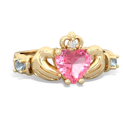 pink sapphire-aquamarine claddagh ring