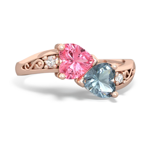 pink sapphire-aquamarine filligree ring