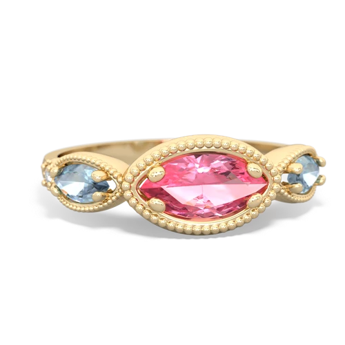 pink sapphire-aquamarine milgrain marquise ring