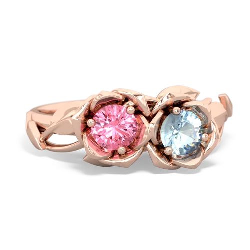 pink sapphire-aquamarine roses ring