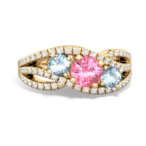 pink sapphire-aquamarine three stone pave ring