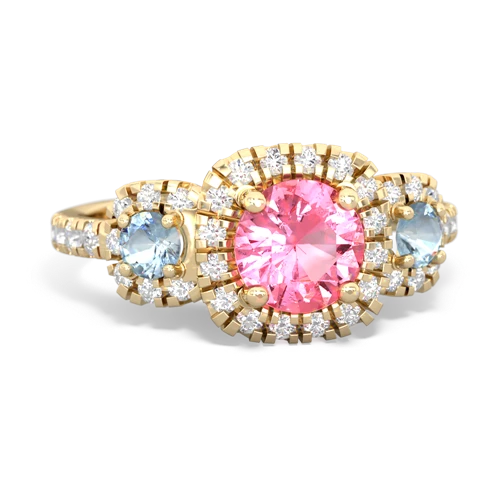 pink sapphire-aquamarine three stone regal ring