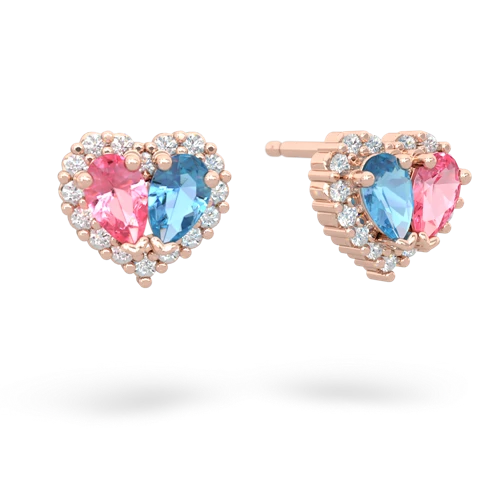pink sapphire-blue topaz halo-heart earrings