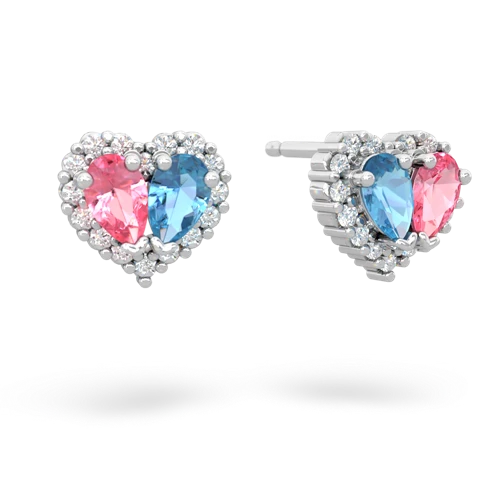 pink sapphire-blue topaz halo-heart earrings