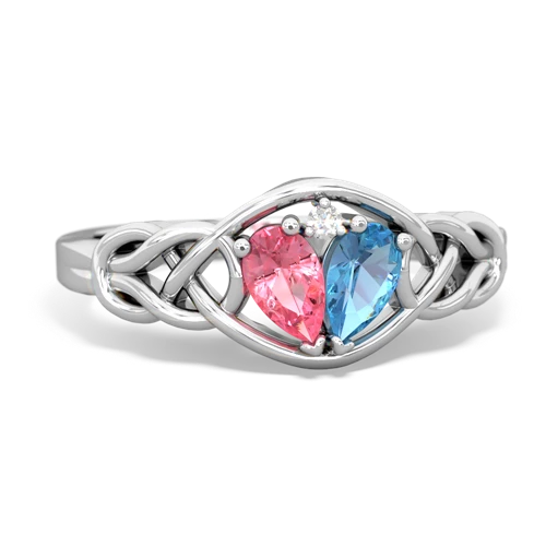 pink sapphire-blue topaz celtic knot ring