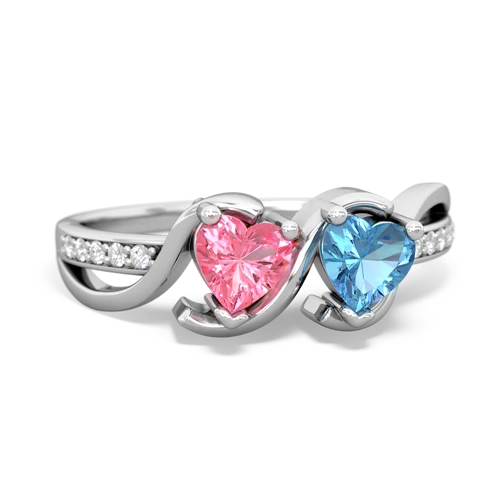 pink sapphire-blue topaz double heart ring