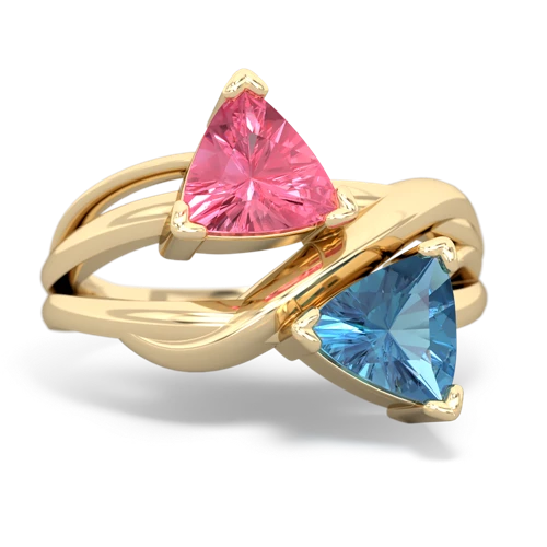 pink sapphire-blue topaz filligree ring