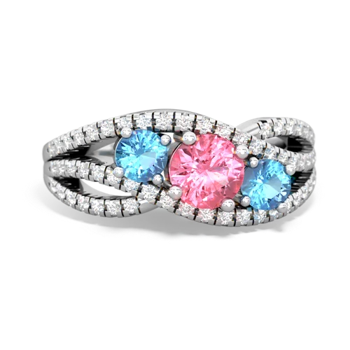 pink sapphire-blue topaz three stone pave ring