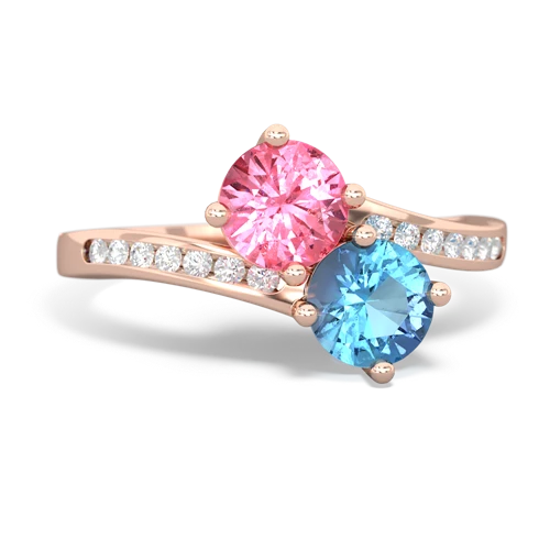 pink sapphire-blue topaz two stone channel ring