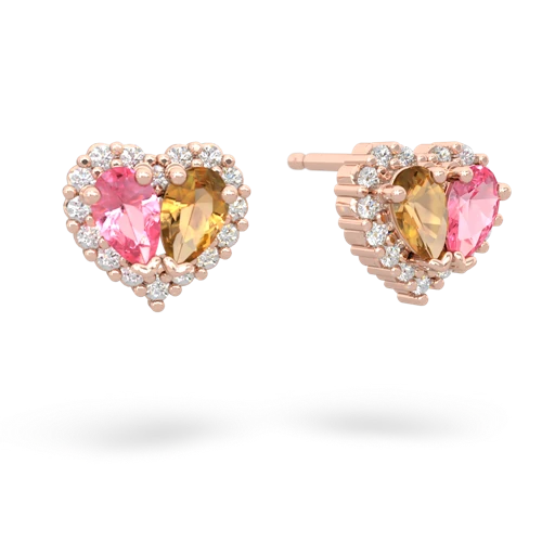 pink sapphire-citrine halo-heart earrings