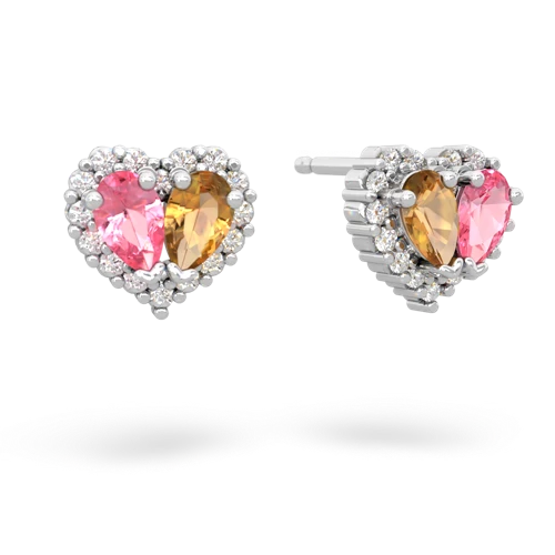 pink sapphire-citrine halo-heart earrings