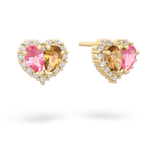 pink sapphire-citrine halo-heart earrings