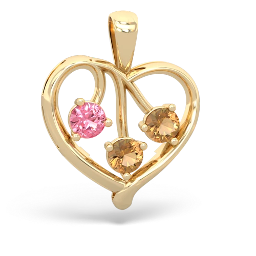 pink sapphire-citrine love heart pendant