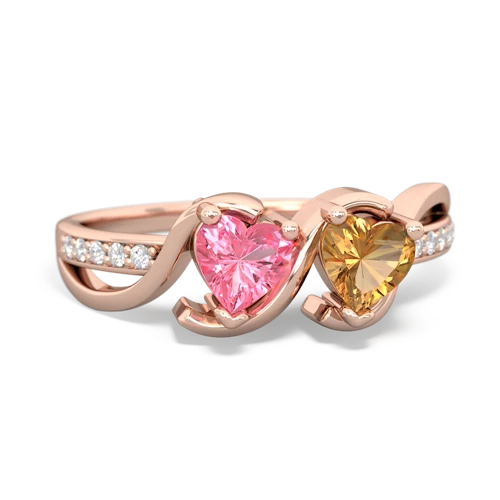 pink sapphire-citrine double heart ring