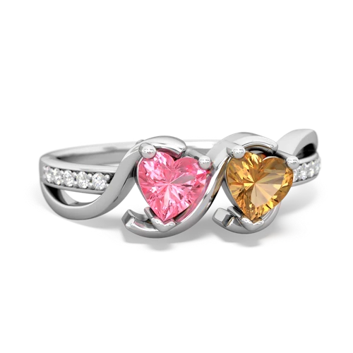 pink sapphire-citrine double heart ring