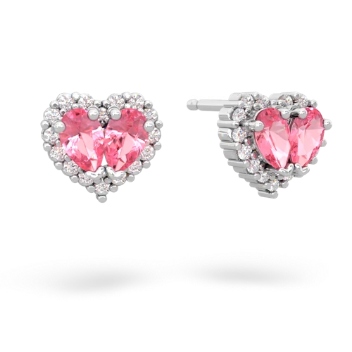 pink sapphire halo-heart earrings