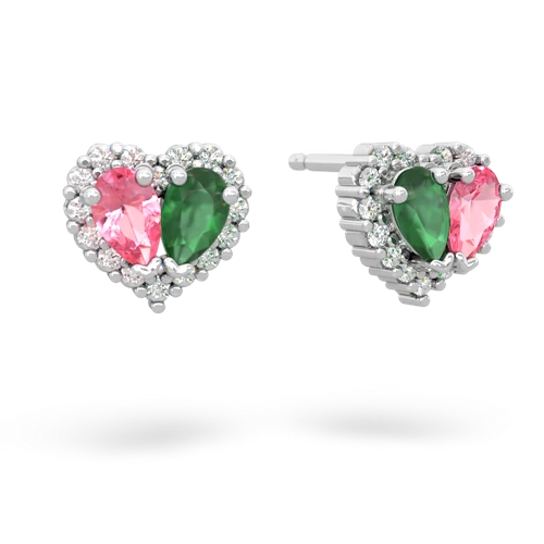 pink sapphire-emerald halo-heart earrings
