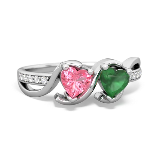 pink sapphire-emerald double heart ring