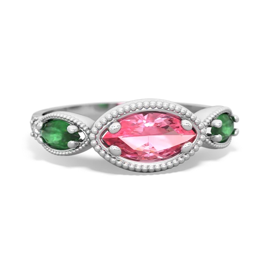 pink sapphire-emerald milgrain marquise ring