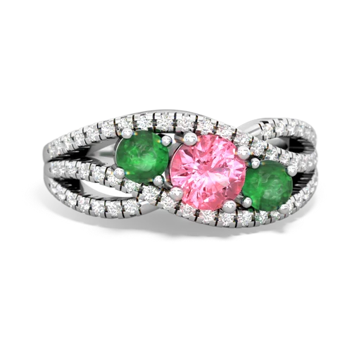 pink sapphire-emerald three stone pave ring