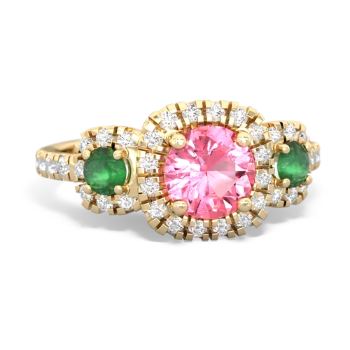 pink sapphire-emerald three stone regal ring