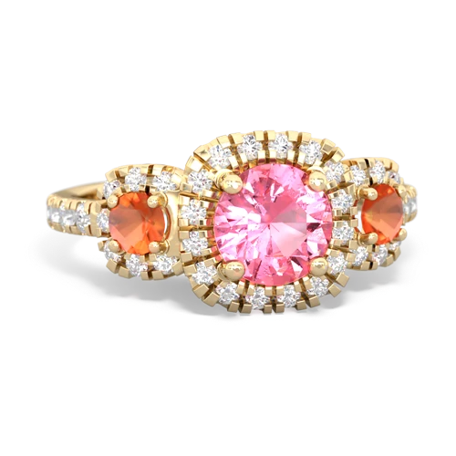 pink sapphire-fire opal three stone regal ring