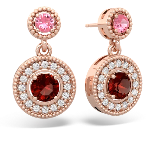 pink sapphire-garnet halo earrings