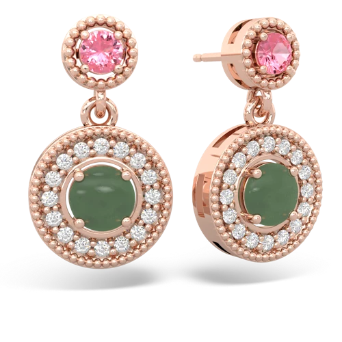 pink sapphire-jade halo earrings