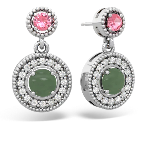 pink sapphire-jade halo earrings