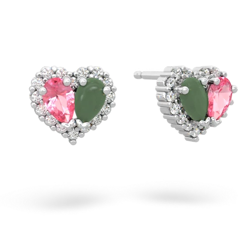 pink sapphire-jade halo-heart earrings