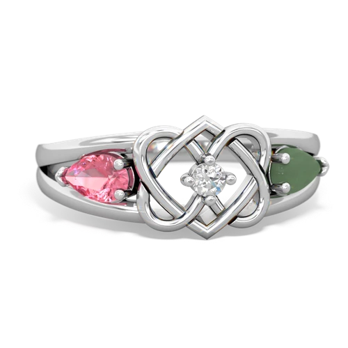 pink sapphire-jade double heart ring