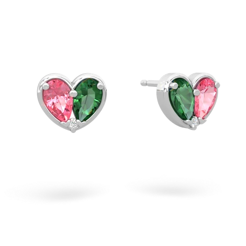 pink sapphire-lab emerald one heart earrings