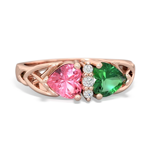 pink sapphire-lab emerald celtic ring