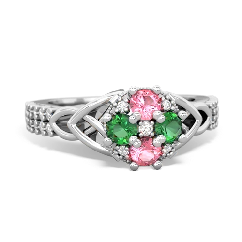 pink sapphire-lab emerald engagement ring