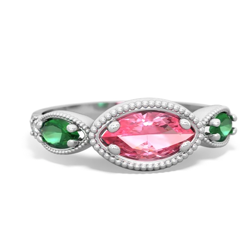 pink sapphire-lab emerald milgrain marquise ring