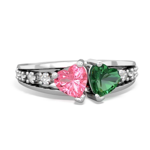 pink sapphire-lab emerald modern ring