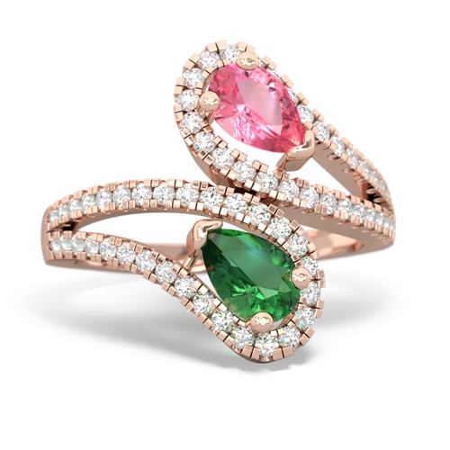 pink sapphire-lab emerald pave swirls ring