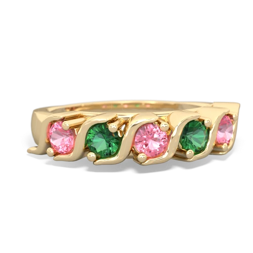 pink sapphire-lab emerald timeless ring