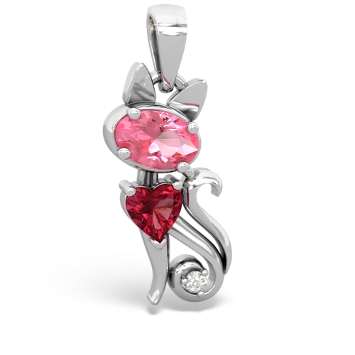 pink sapphire-lab ruby kitten pendant