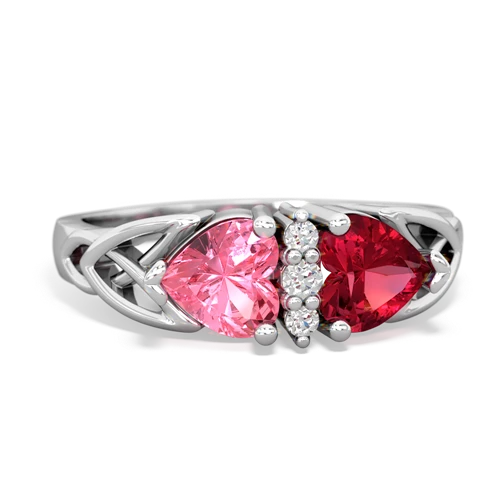 pink sapphire-lab ruby celtic ring