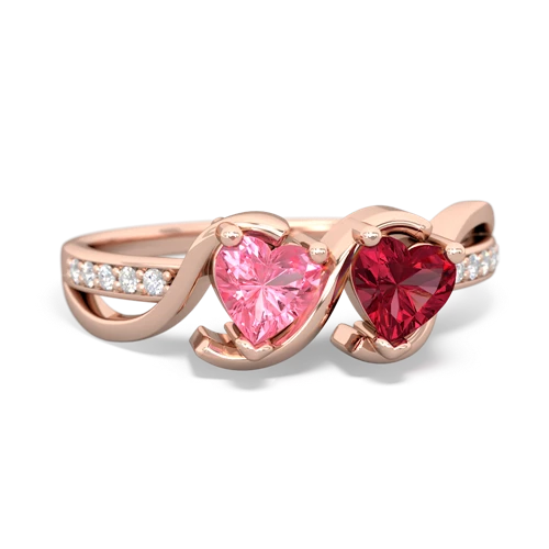 pink sapphire-lab ruby double heart ring