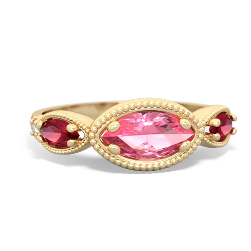 pink sapphire-lab ruby milgrain marquise ring