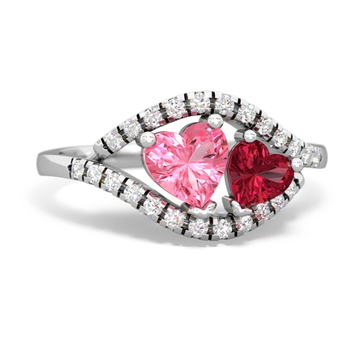 pink sapphire-lab ruby mother child ring