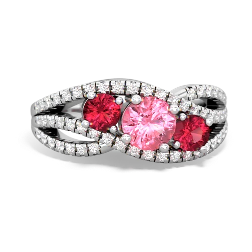 pink sapphire-lab ruby three stone pave ring