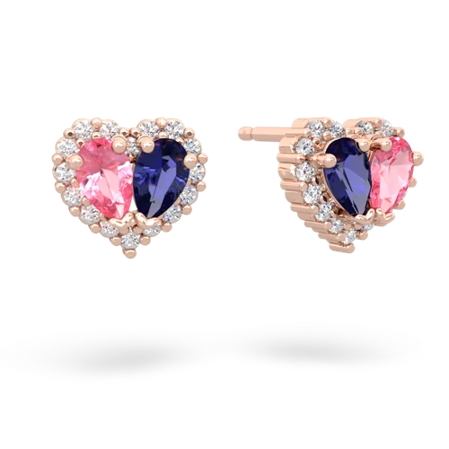pink sapphire-lab sapphire halo-heart earrings