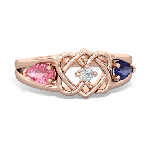 pink sapphire-lab sapphire double heart ring