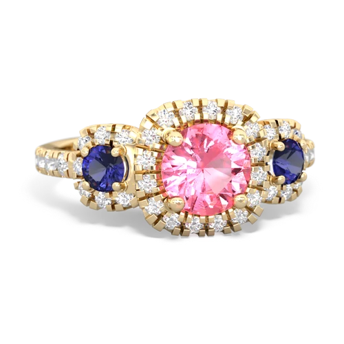 pink sapphire-lab sapphire three stone regal ring